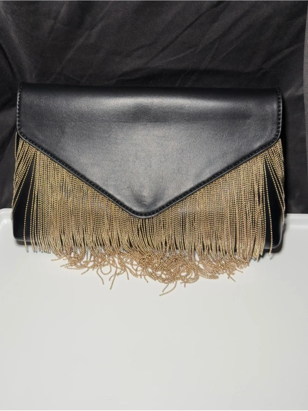 Express Black Gold Chain Fringe Crossbody Statement Bag | Brand New with Tags
